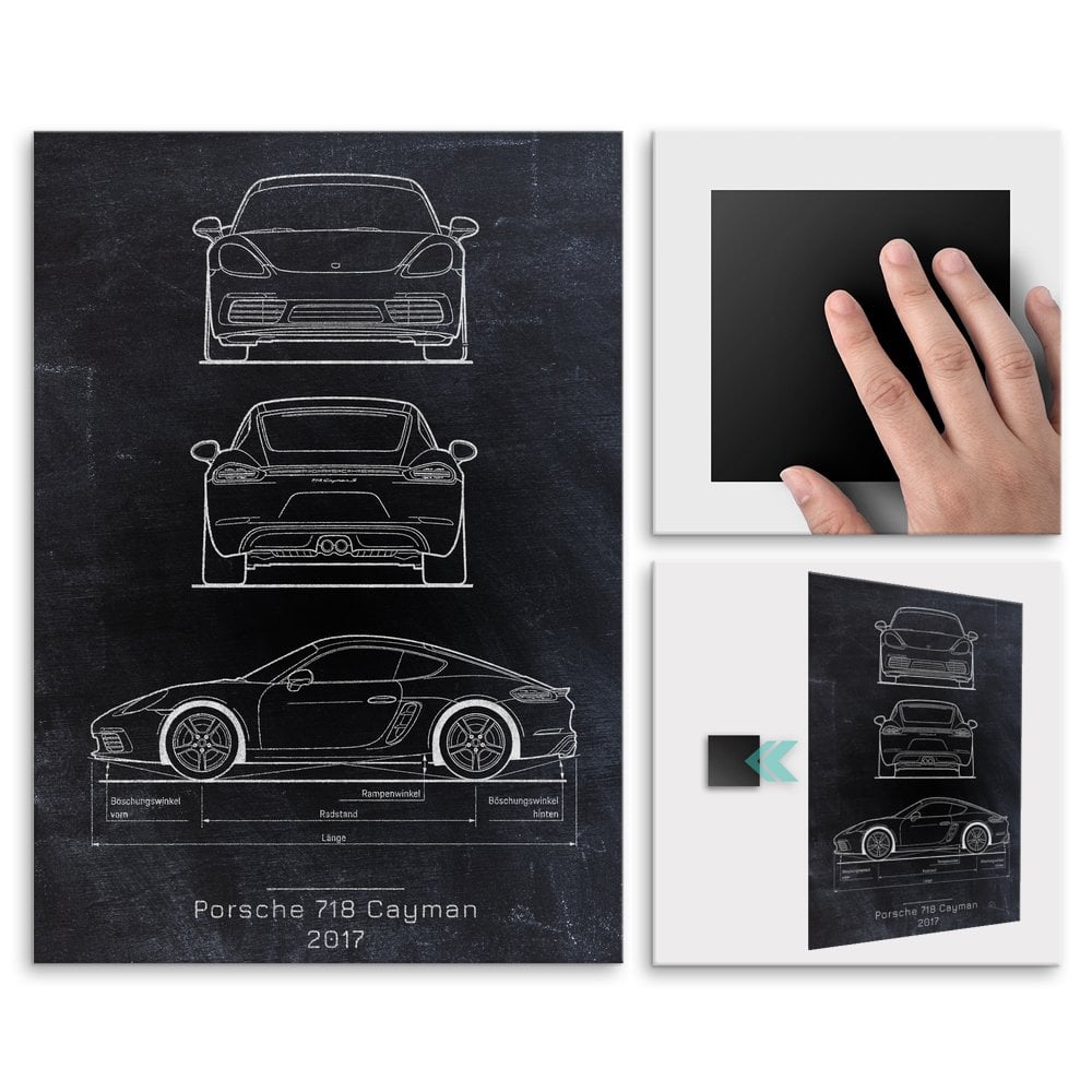 Plakat metalowy Porsche 718 Cayman Projekt Blackboard L