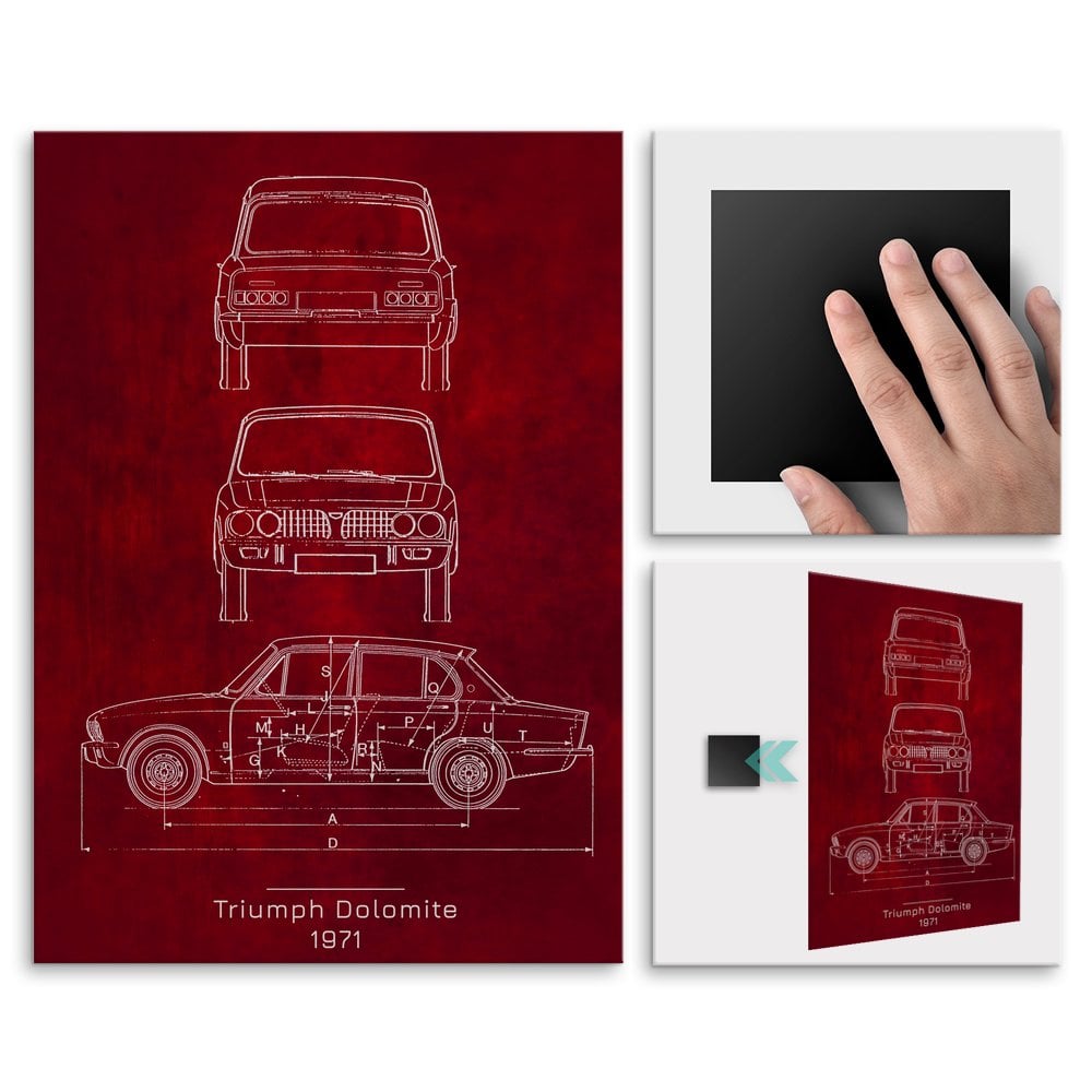 Plakat metalowy Triumph Dolomite Projekt Scarlet L