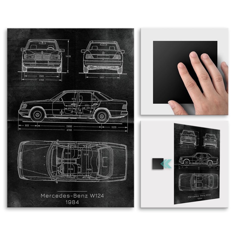 Plakat metalowy Mercedes-Benz W124 Projekt Graphite L