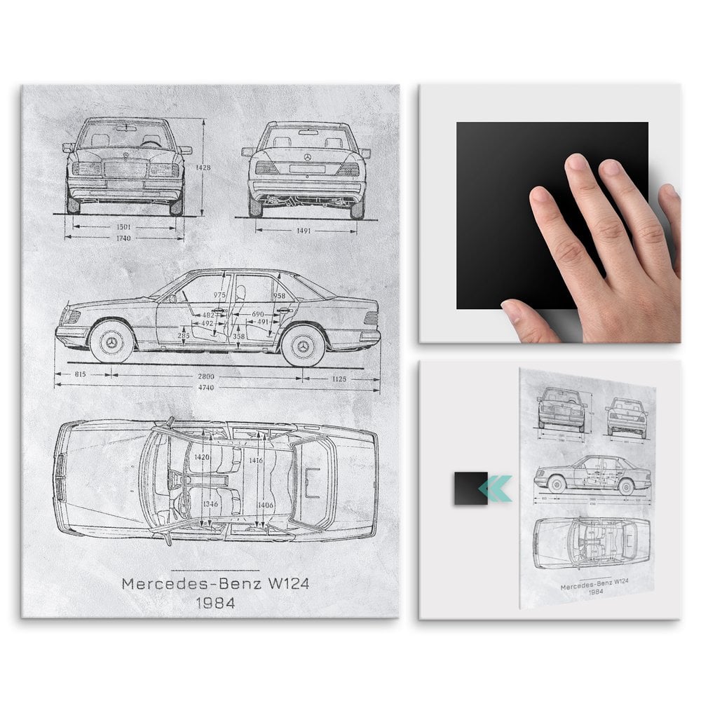 Plakat metalowy Mercedes-Benz W124 Projekt Stone L