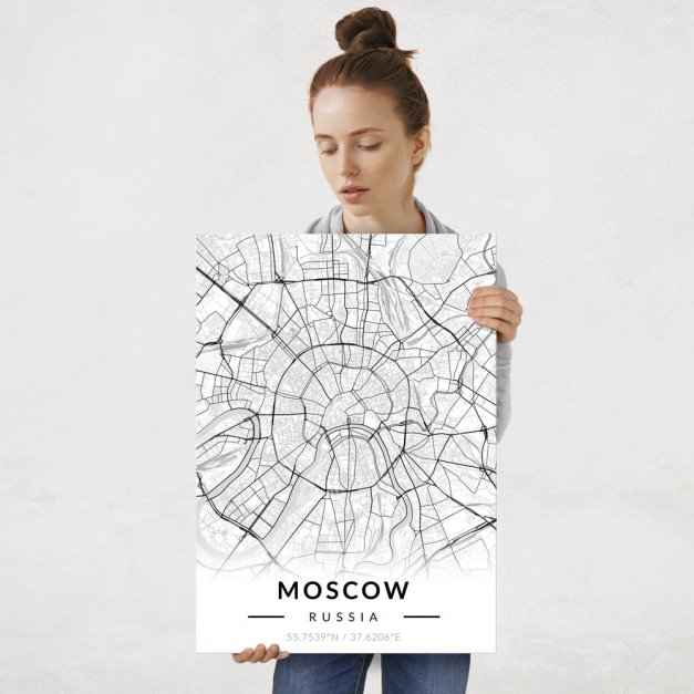 Plakat metalowy Mapa B&W Moskwa L