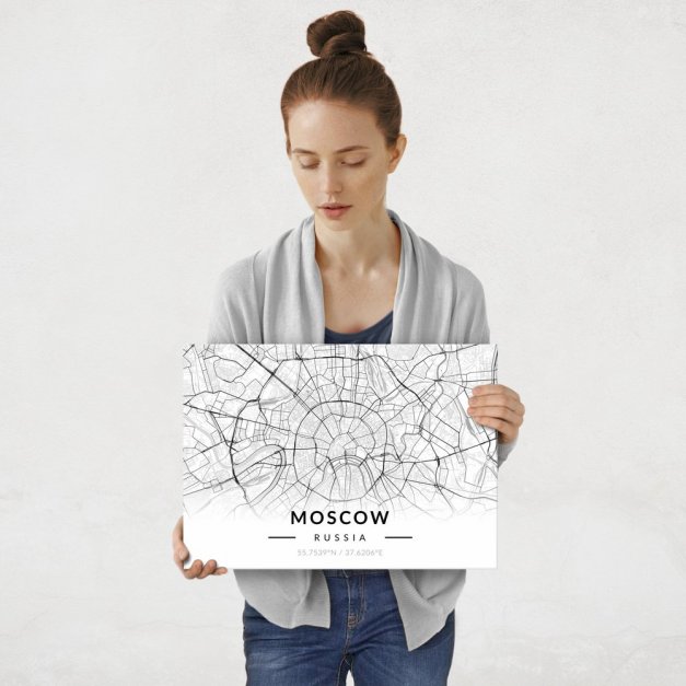 Plakat metalowy Mapa B&W Moskwa M