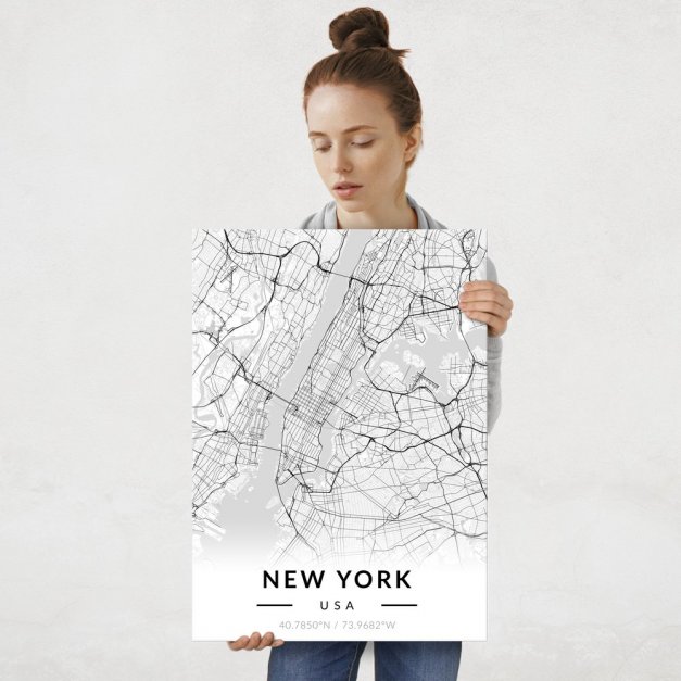 Plakat metalowy Mapa B&W Nowy Jork L