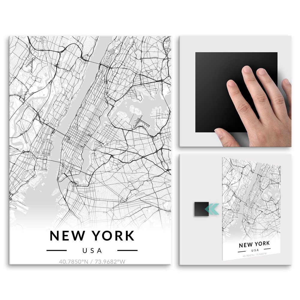 Plakat metalowy Mapa B&W Nowy Jork L