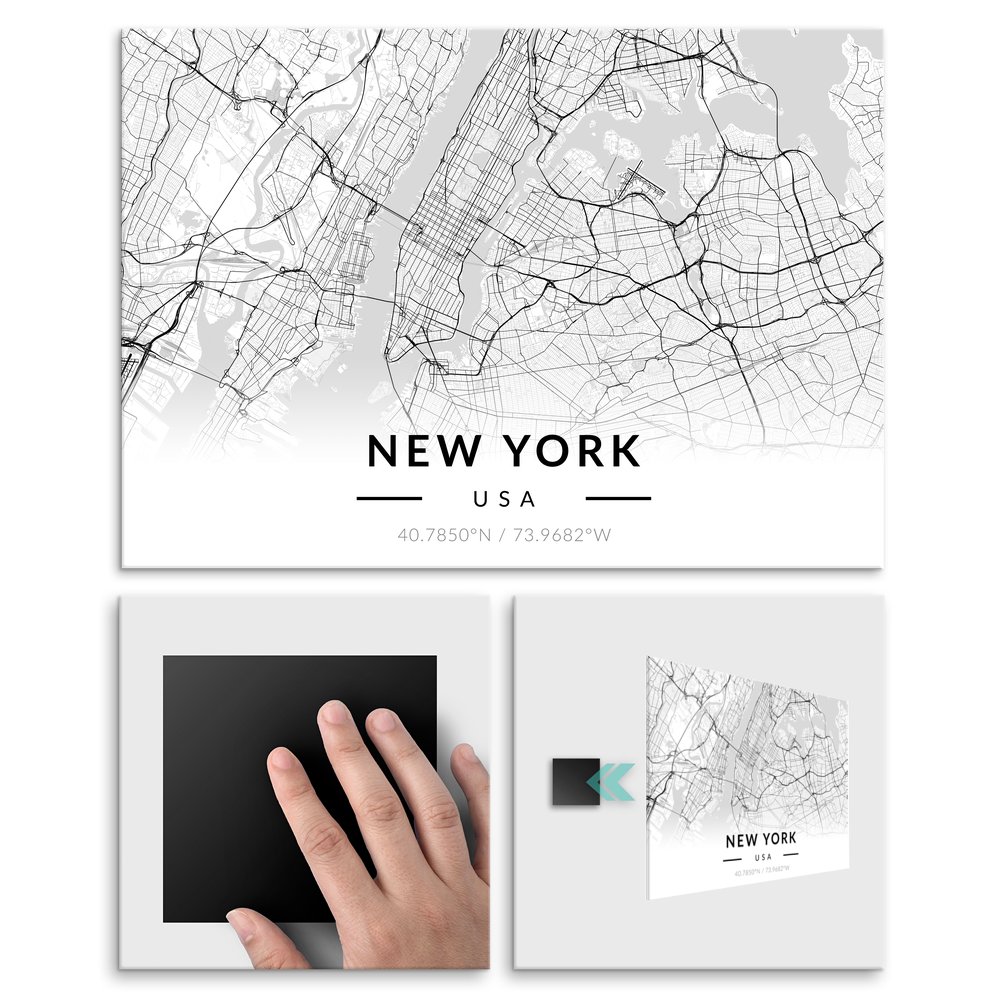 Plakat metalowy Mapa B&W Nowy Jork L