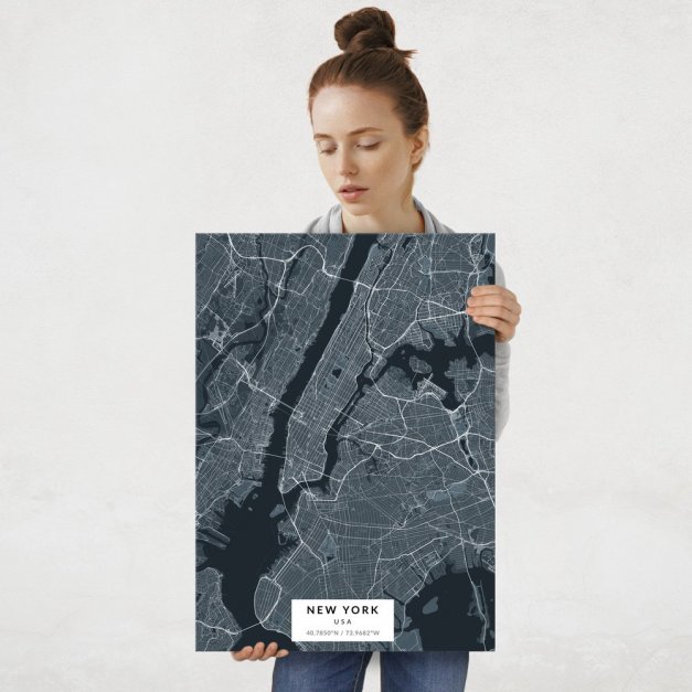 Plakat metalowy Mapa Navy Nowy Jork L