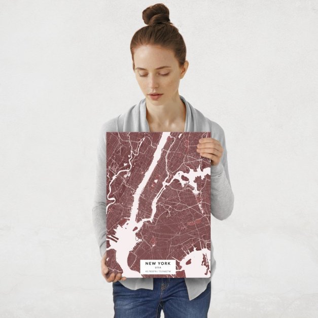 Plakat metalowy Mapa Burgund Nowy Jork M