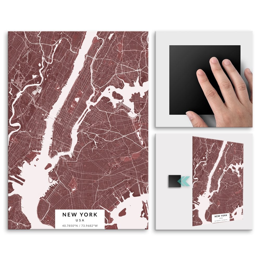 Plakat metalowy Mapa Burgund Nowy Jork M