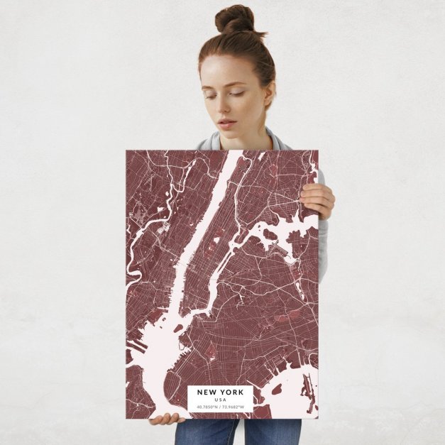 Plakat metalowy Mapa Burgund Nowy Jork L