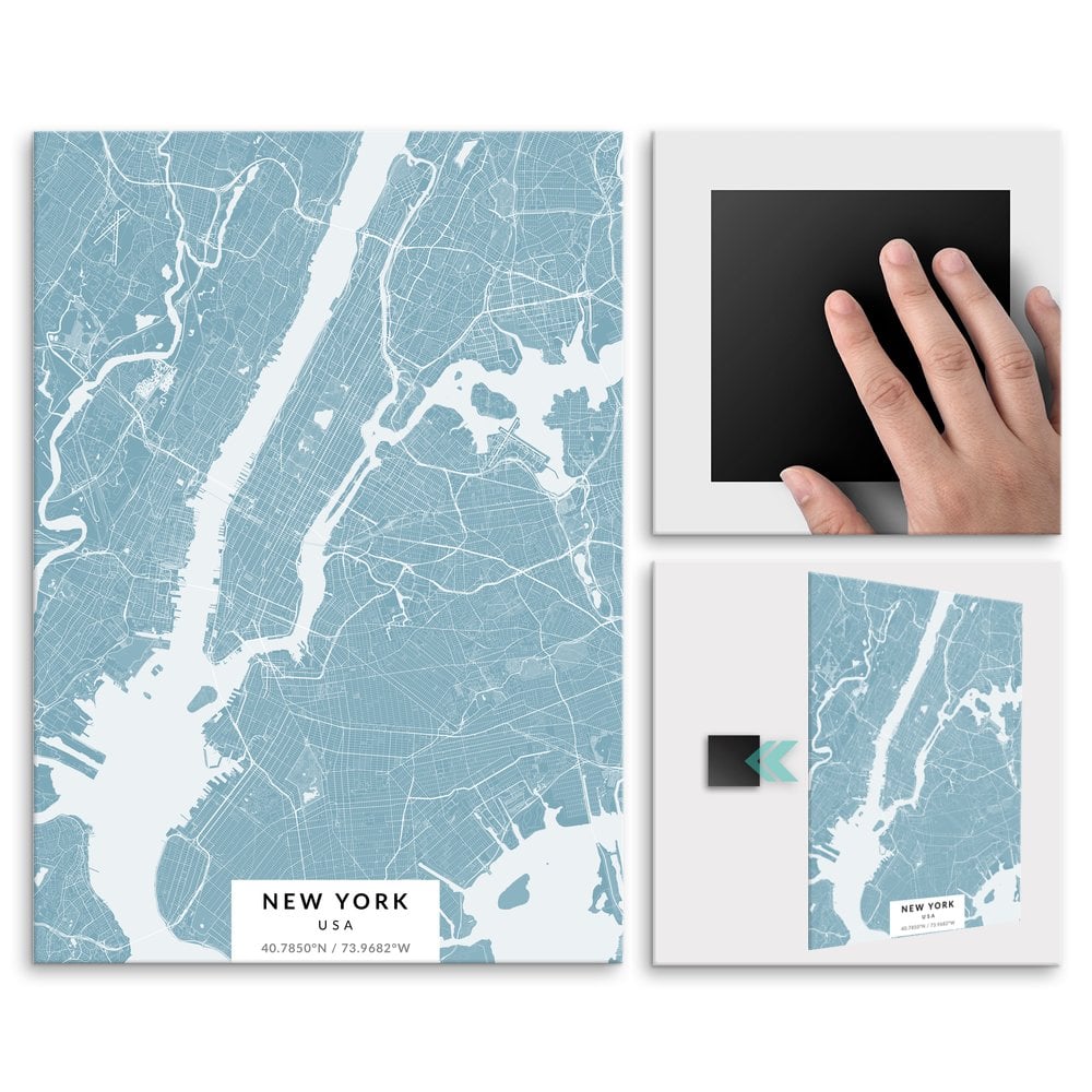 Plakat metalowy Mapa Lazur Nowy Jork M