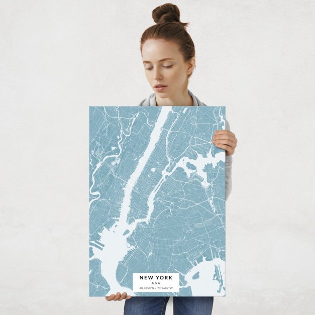 Plakat metalowy Mapa Lazur Nowy Jork L