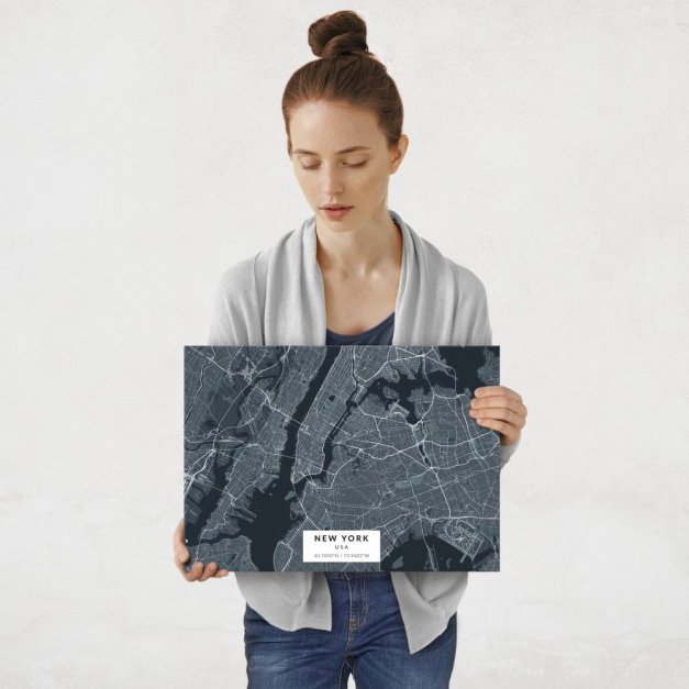 Plakat metalowy Mapa Navy Nowy Jork M