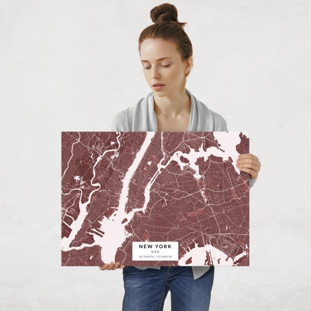 Plakat metalowy Mapa Burgund Nowy Jork L
