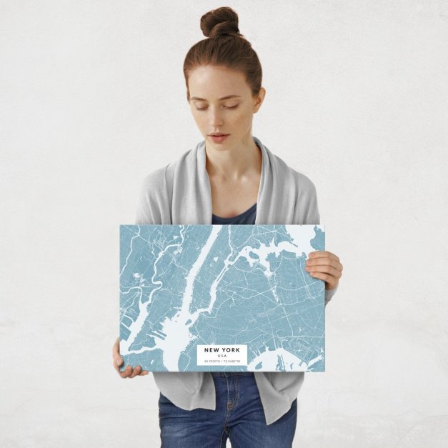 Plakat metalowy Mapa Lazur Nowy Jork M