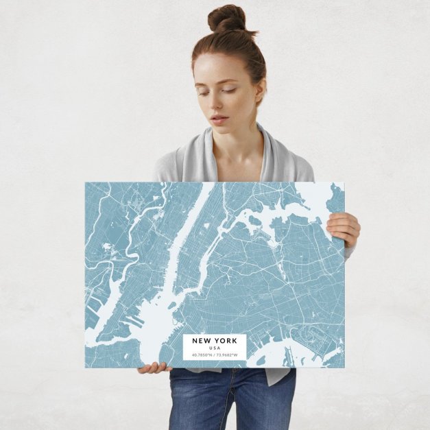 Plakat metalowy Mapa Lazur Nowy Jork L