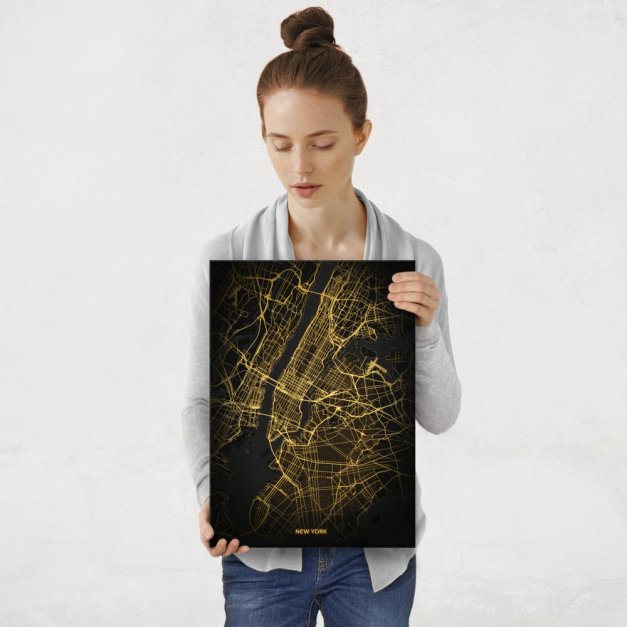 Plakat metalowy Mapa City Lights Nowy Jork M