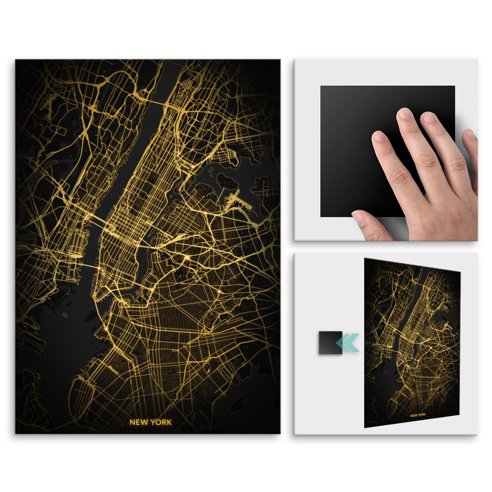 Plakat metalowy Mapa City Lights Nowy Jork M