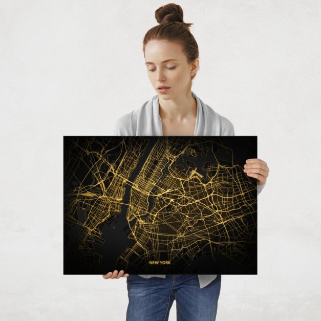 Plakat metalowy Mapa City Lights Nowy Jork L