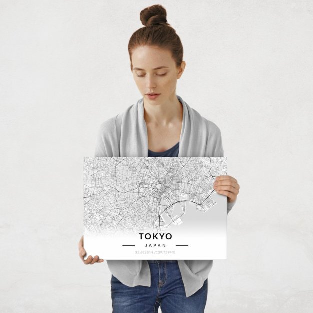 Plakat metalowy Mapa B&W Tokio M