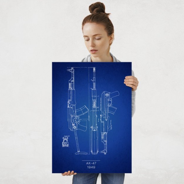 Plakat metalowy AK 47 Projekt Blueprint L