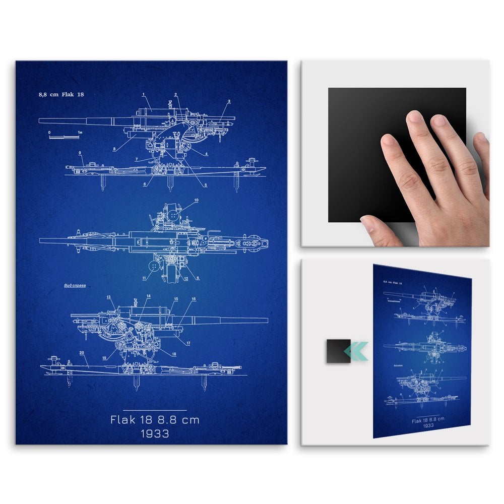 Plakat metalowy Flak 18 8-8 cm Projekt Blueprint M