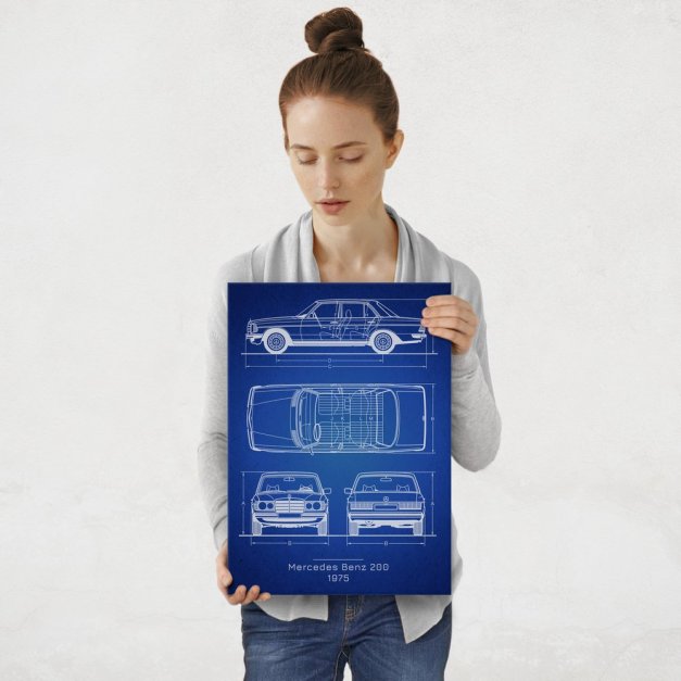 Plakat metalowy Mercedes-Benz 200 Projekt Blueprint M