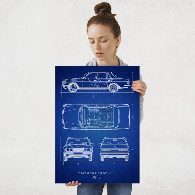 Plakat metalowy Mercedes-Benz 200 Projekt Blueprint L
