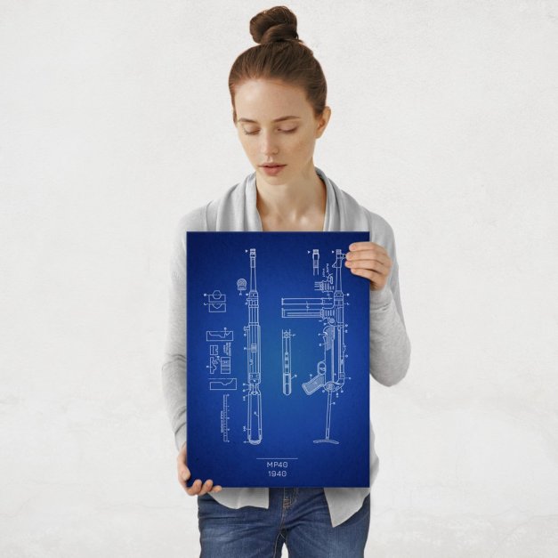 Plakat metalowy MP40 Projekt Blueprint M