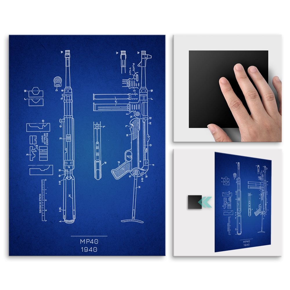 Plakat metalowy MP40 Projekt Blueprint L