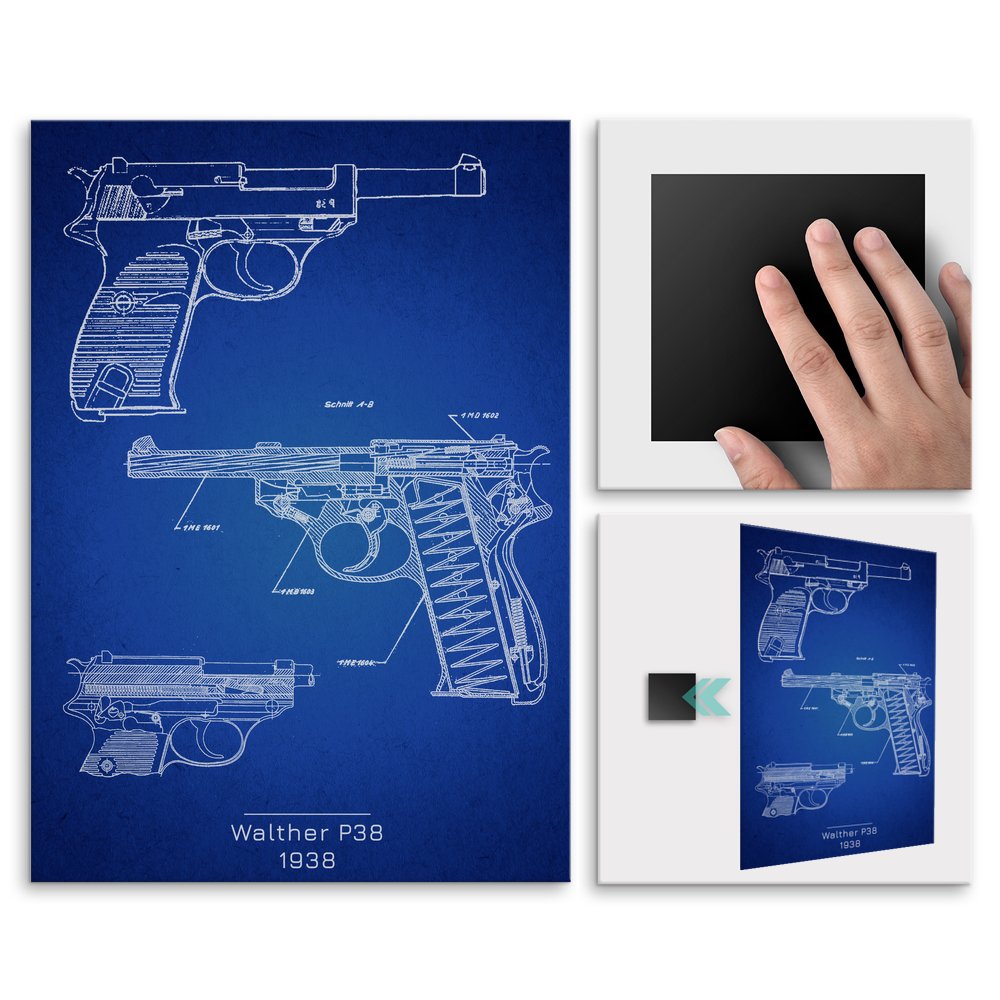 Plakat metalowy Walther P38 Projekt Blueprint L