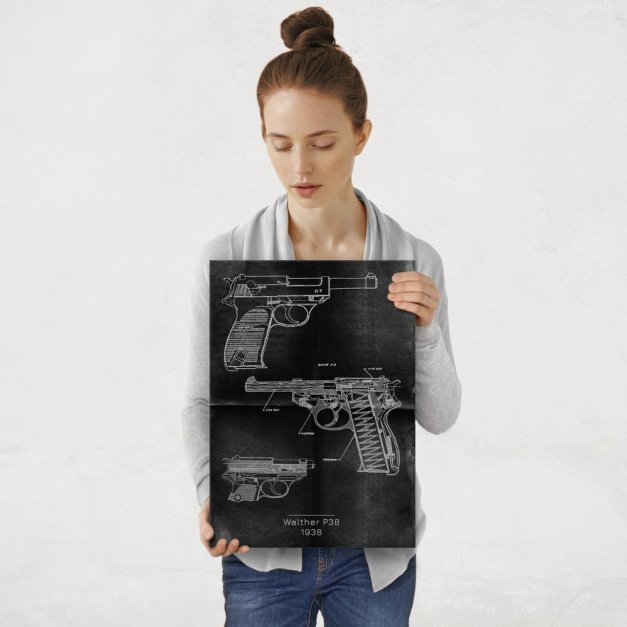 Plakat metalowy Walther P38 Projekt Graphite M