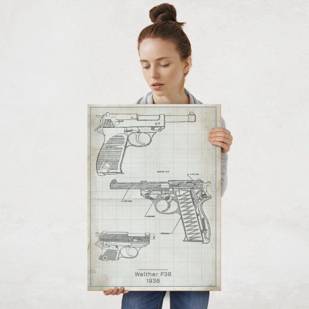 Plakat metalowy Walther P38 Projekt Vintage L