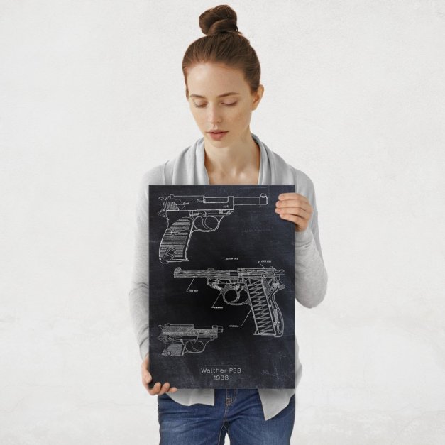 Plakat metalowy Walther P38 Projekt Blackboard M