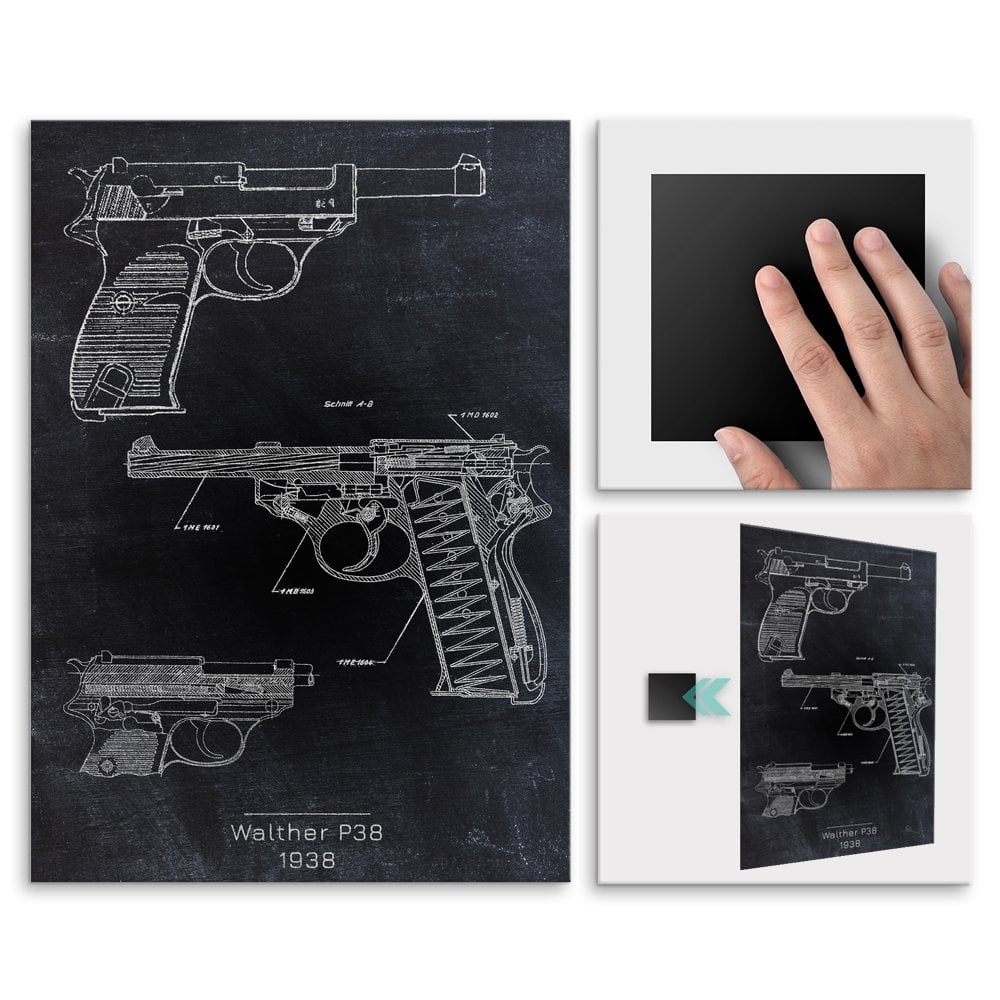 Plakat metalowy Walther P38 Projekt Blackboard M