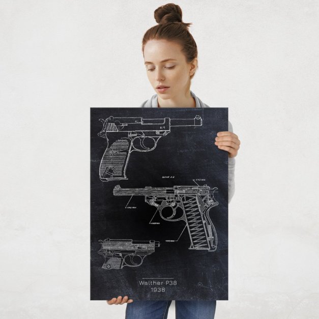 Plakat metalowy Walther P38 Projekt Blackboard L