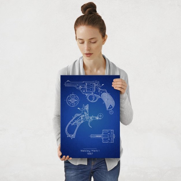 Plakat metalowy Webley Mark I Projekt Blueprint M