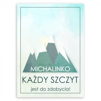 Plakat metalowy rozmiar L z nadrukiem dla miłośnika gór na imieniny awans