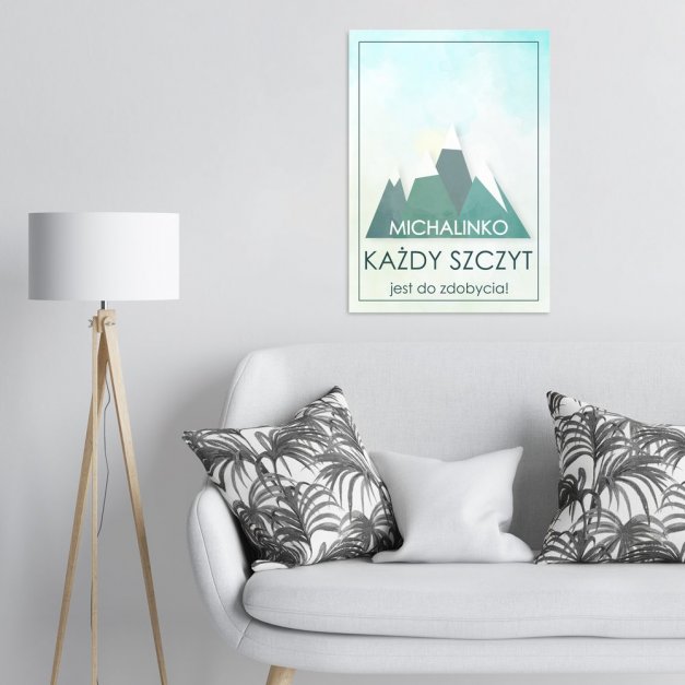 Plakat metalowy rozmiar L z nadrukiem dla miłośnika gór na imieniny awans