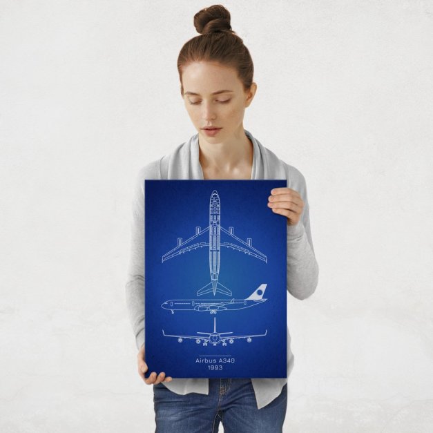 Plakat metalowy Airbus A340 Projekt Blueprint M