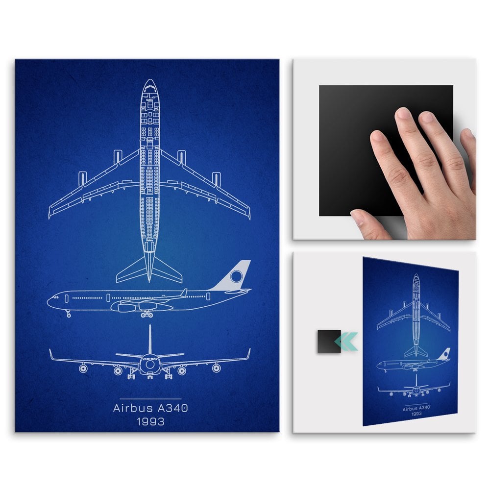 Plakat metalowy Airbus A340 Projekt Blueprint L