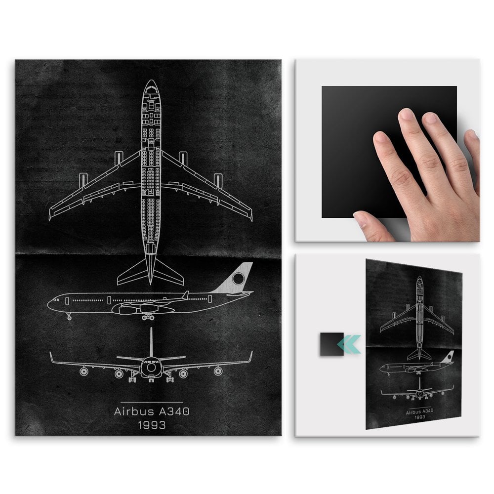 Plakat metalowy Airbus A340 Projekt Graphite L