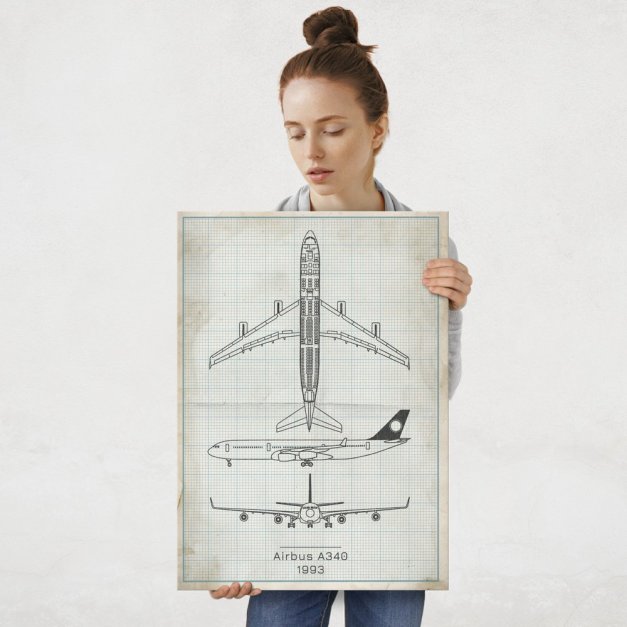 Plakat metalowy Airbus A340 Projekt Vintage L