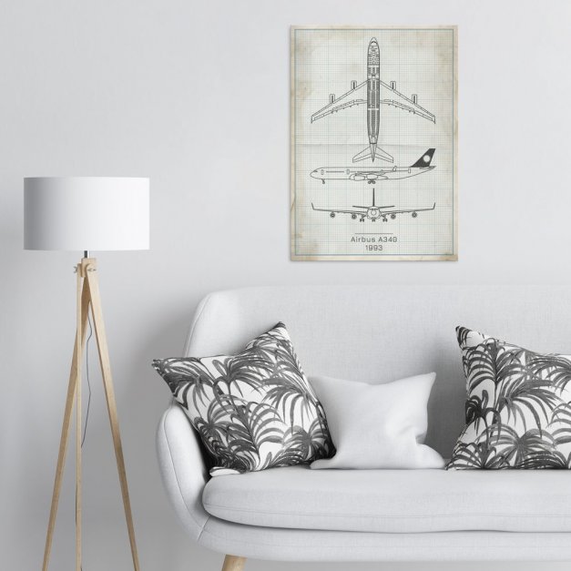 Plakat metalowy Airbus A340 Projekt Vintage L