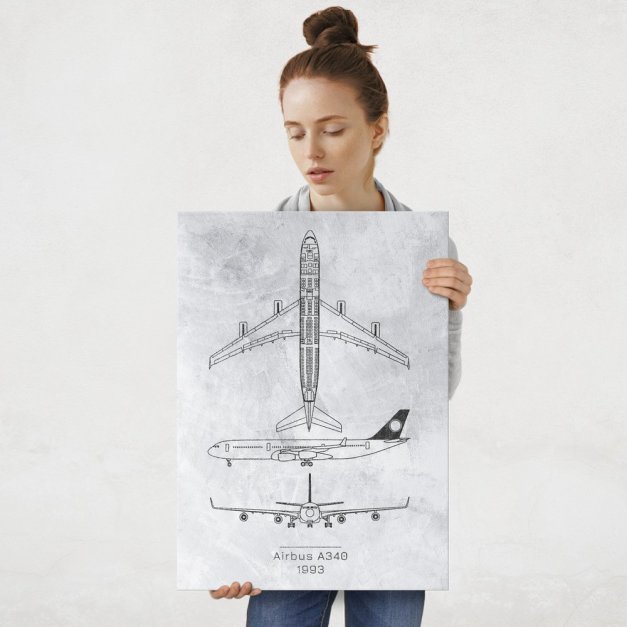 Plakat metalowy Airbus A340 Projekt Stone L