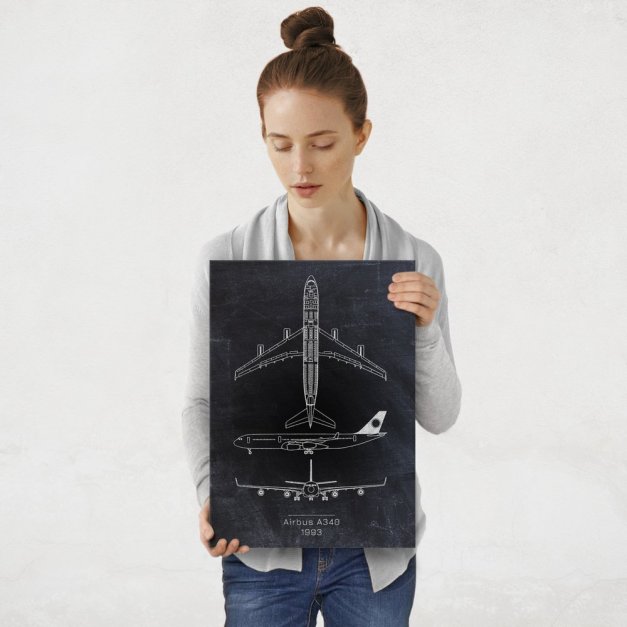 Plakat metalowy Airbus A340 Projekt Blackboard M