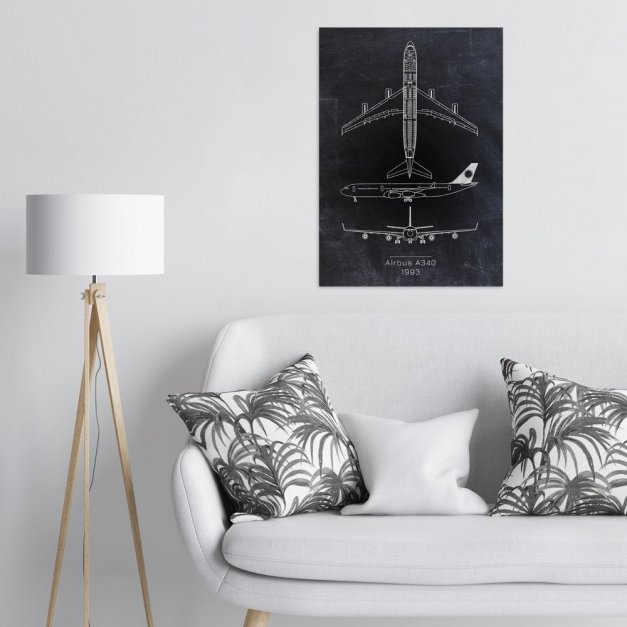 Plakat metalowy Airbus A340 Projekt Blackboard L
