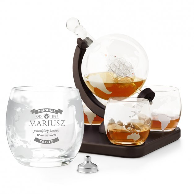 Karafka szklana ze statkiem do whisky z 4 szklankami zestaw z grawerem dla konesera whisky na urodziny
