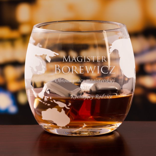 Zestaw do whisky karafka statek szklanki x4 grawer dla studenta magistra na obronę pracy magisterskiej awans