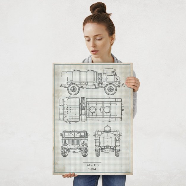 Plakat metalowy GAZ 66 Projekt Vintage L