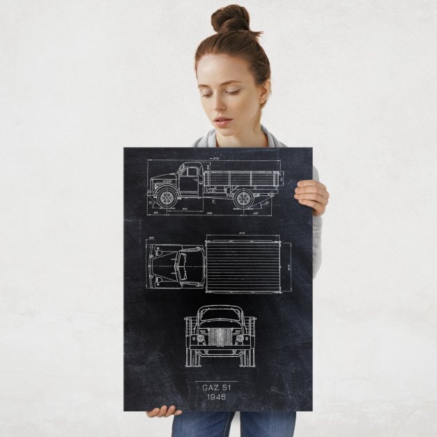 Plakat metalowy GAZ 51 Projekt Blackboard L